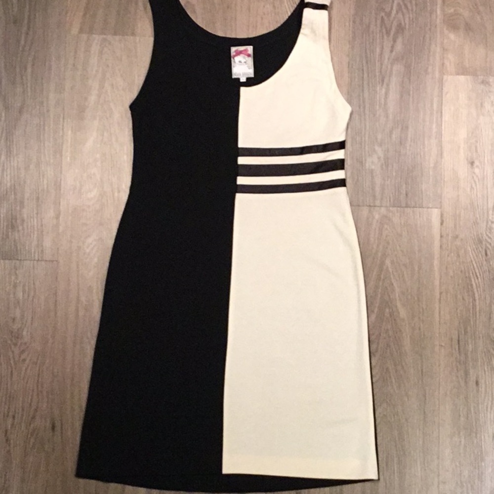 YOANA BARASCHI Black White Stretch Colorblock Sheath Dress Office Cocktail L - Picture 4 of 11